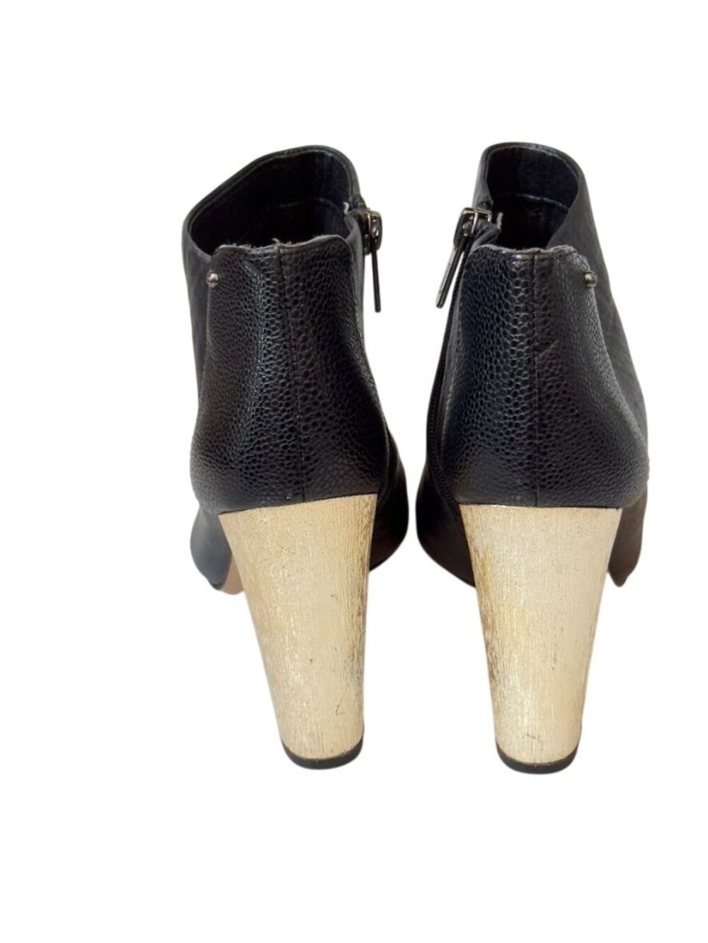 CIRCUS by Sam Edelman Shoes Black Leather Gold Block Heel Bootie Womans 8M - Picture 3 of 12